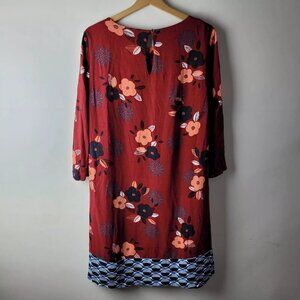 White Stuff Women Size 12 Burgundy Floral Print Dress Casual Smart Winter Party